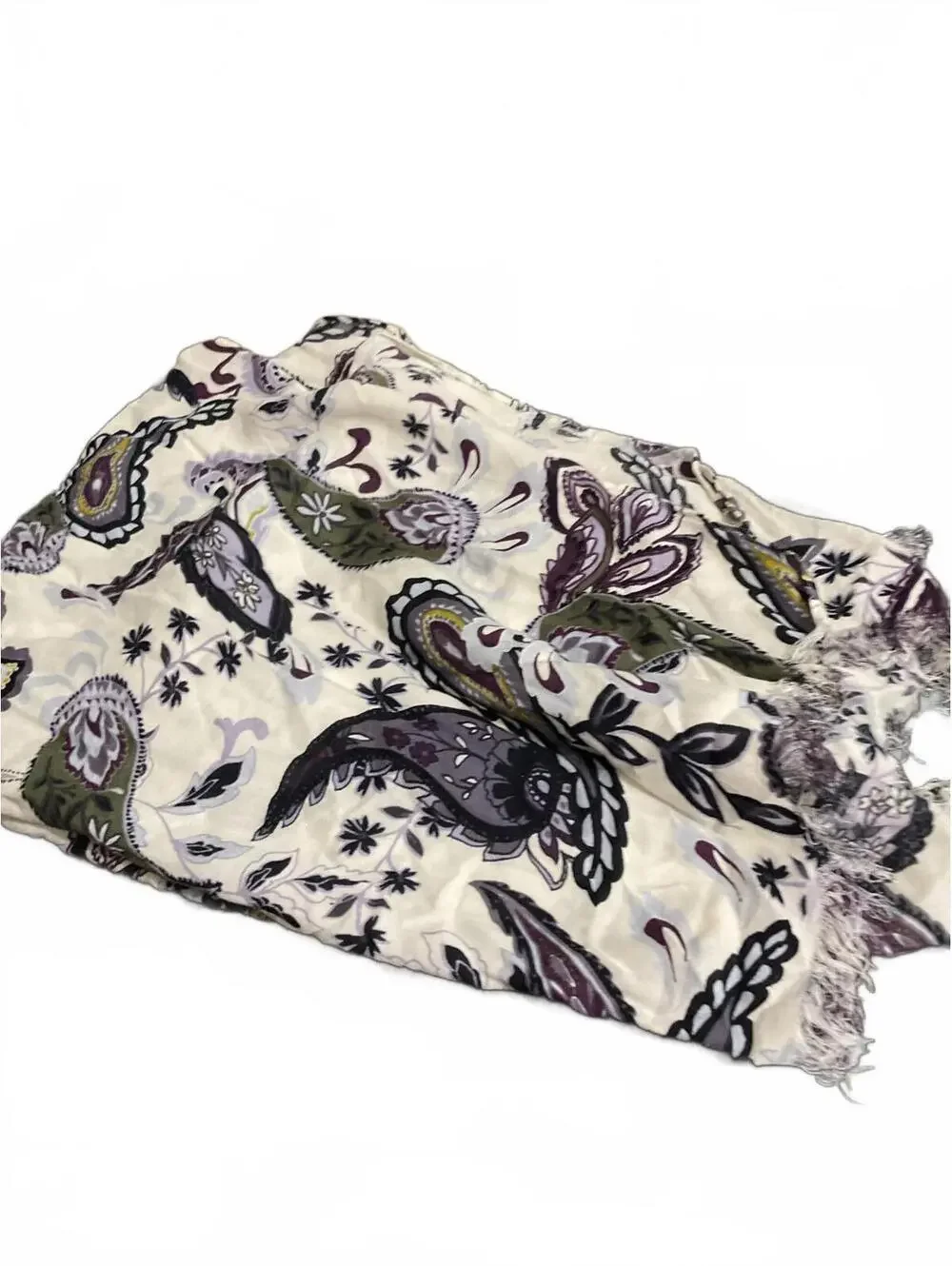 Women's Paisley Print Scarf with Frayed Hem 72” x 29”